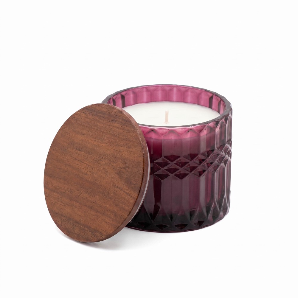 Bougie en verre avec couvercle en bois d'acacia 296 ml / 10 oz