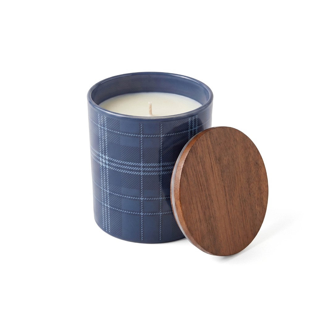 Bougie en verre texturé avec couvercle en bois d'acacia 296 ml / 10 oz